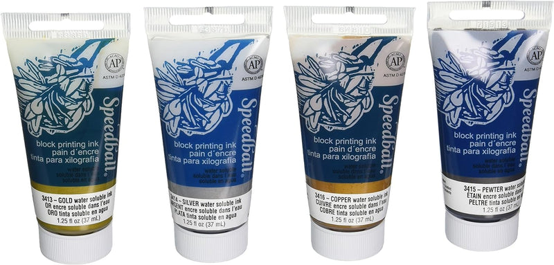 Speedball Water - Soluble Block Printing Ink Starter Set Of 4, 1.25oz - Guiry's