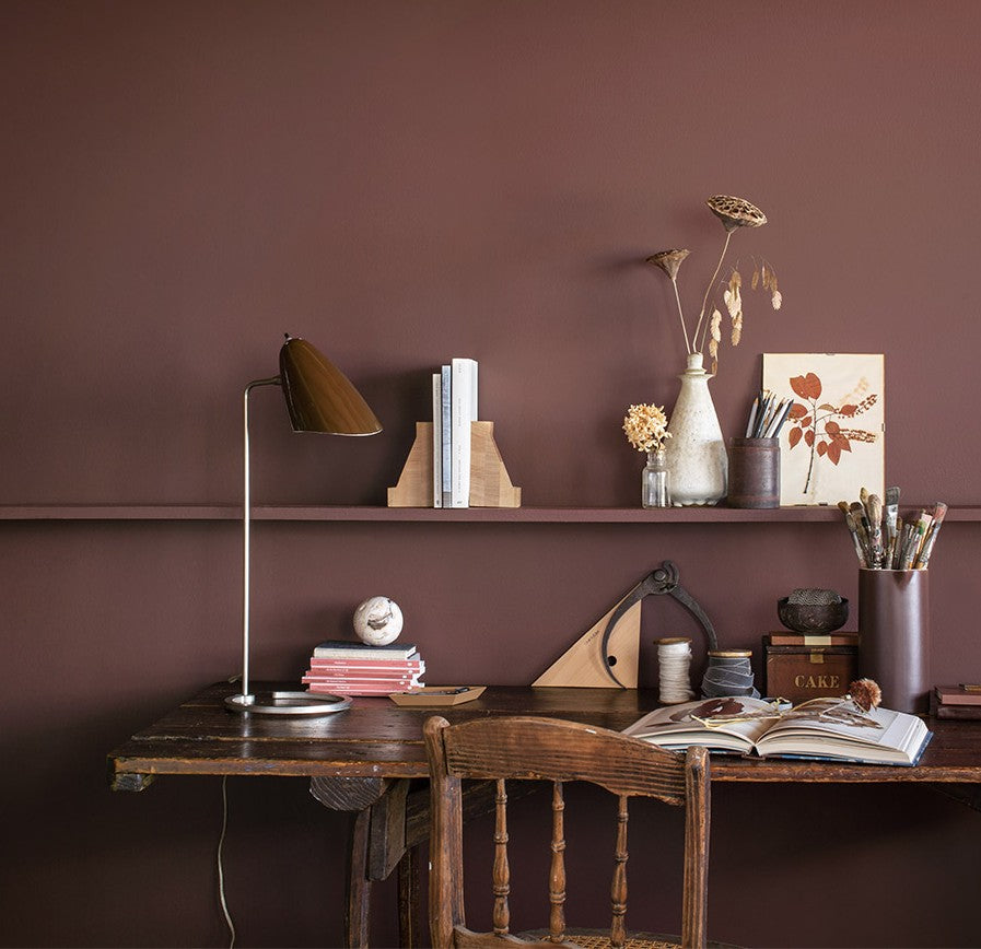 Interior design inspiration featuring curated paint colors and furnishings, red color palette