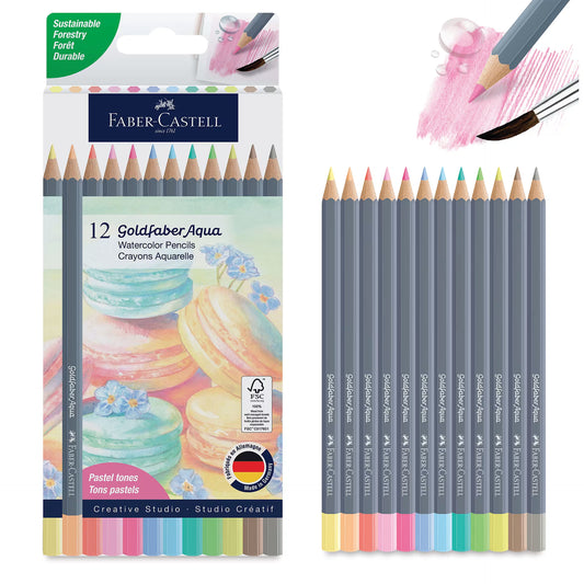 Faber-Castell Goldfaber Aqua Watercolor Pencils, Pastel Colors, 12 Count