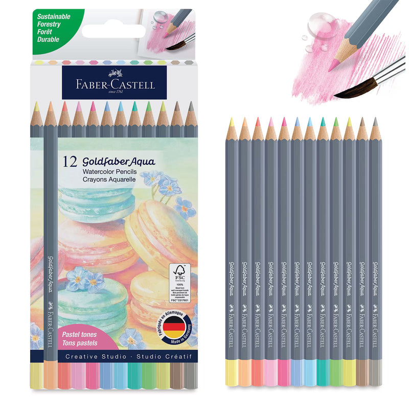 Faber-Castell Goldfaber Aqua Watercolor Pencils, Pastel Colors, 12 Count