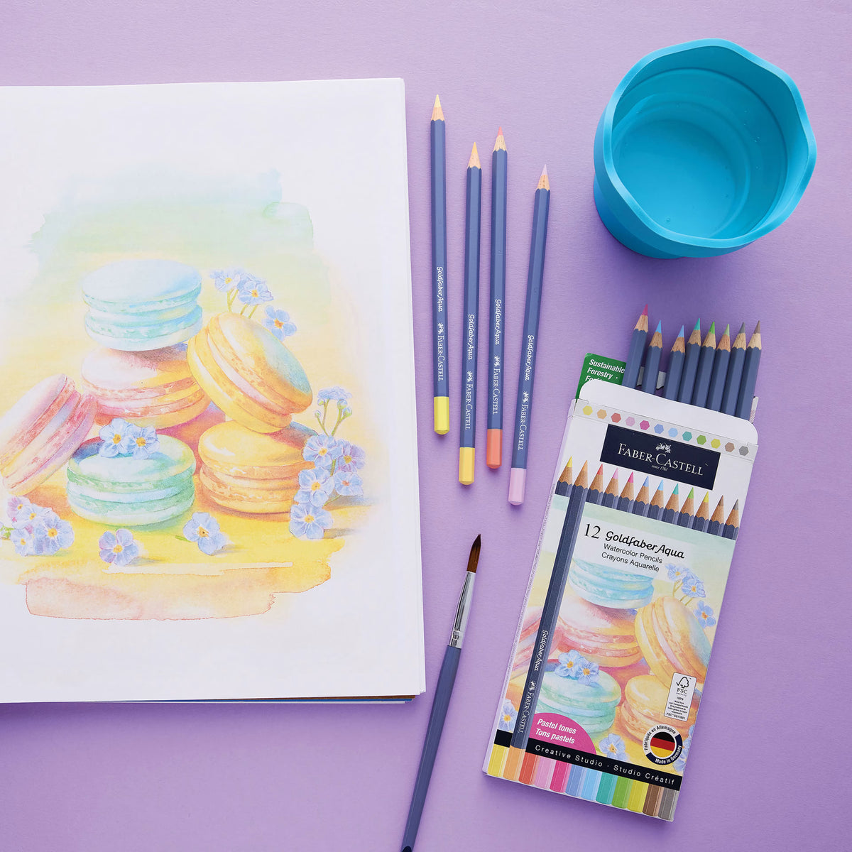 Faber-Castell Goldfaber Aqua Watercolor Pencils, Pastel Colors, 12 Count