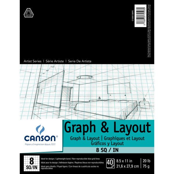 Canson Artist Series Graph & Layout Paper Pad, 40 Sheets, 8" x 8" Grid, 8.5" x 11" - Guiry's