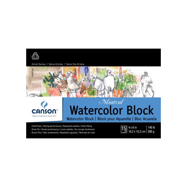 Canson Artist Series Montval Watercolor Block, 4" x 6", 15 Sheets (Postcard Size) - Guiry's