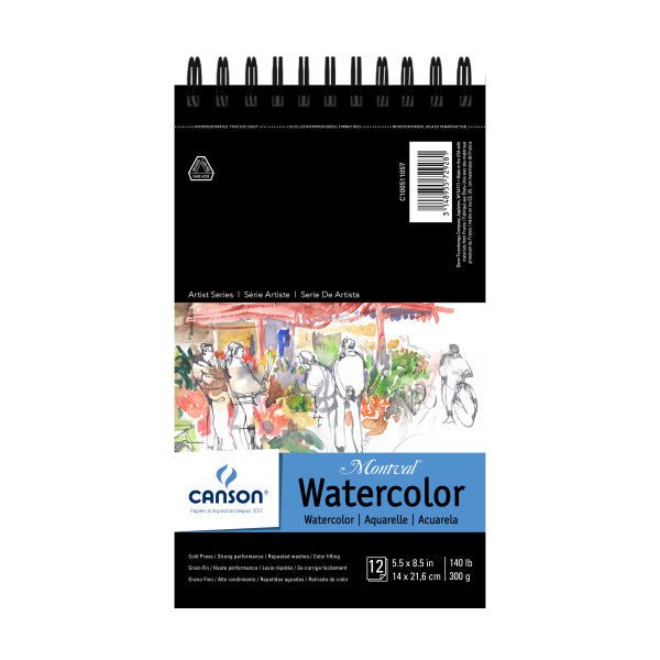 Canson Artist Series Montval Watercolor Pad, Spiral - Bound, 5 - 1/2" x 8.5", 12 Sheets - Guiry's
