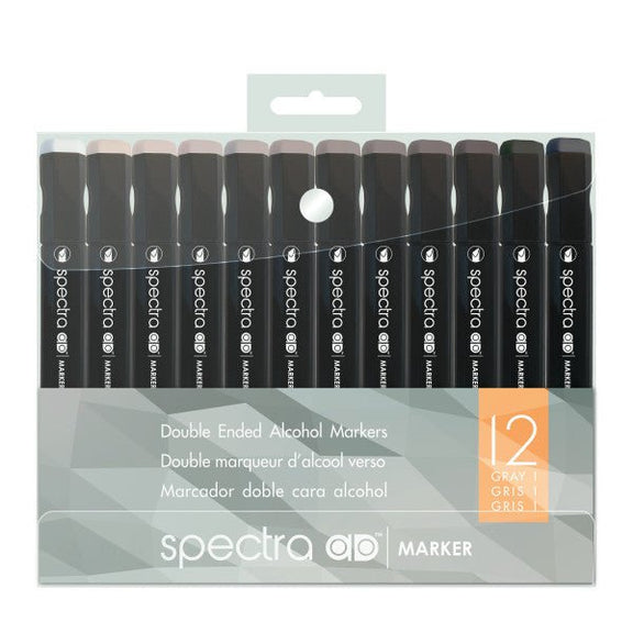 Chartpak Spectra AD Marker Set, 12 - Colors Warm Gray - Guiry's