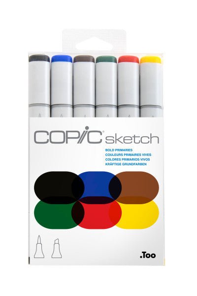 Copic Sketch Marker Set, 6 - Colors, Bold Primaries - Guiry's