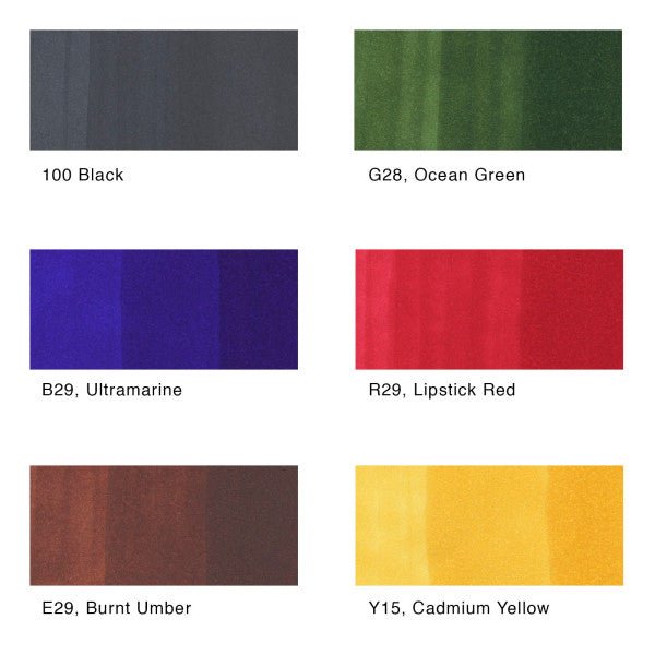 Copic Sketch Marker Set, 6 - Colors, Bold Primaries - Guiry's