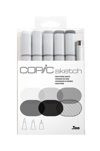 Copic Sketch Marker Set, 6 - Colors, Grays - Guiry's