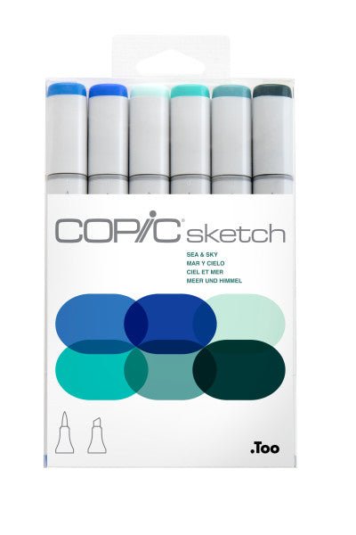 Copic Sketch Marker Set, 6 - Colors, Sea & Sky - Guiry's