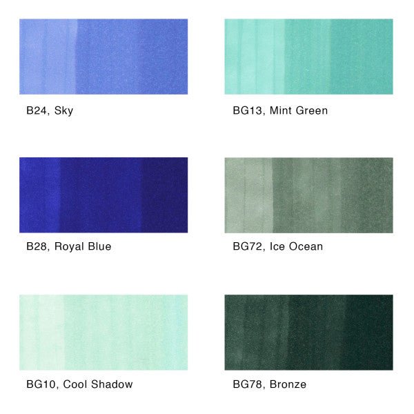 Copic Sketch Marker Set, 6 - Colors, Sea & Sky - Guiry's