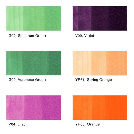 Copic Sketch Marker Set, 6 - Colors, Secondary Tones - Guiry's