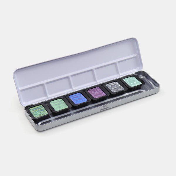 Finetec Watercolor Metal Tin Set, 6 - Colors, Pearlescent Cool Set - Guiry's