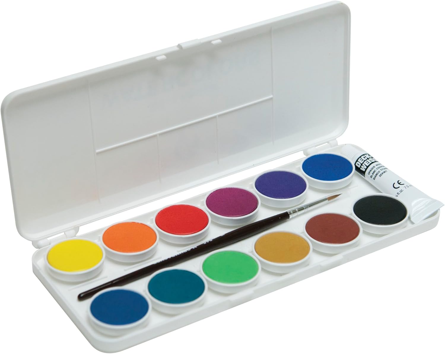 Grumbacher Opaque Watercolor Pan Set, 12 Colors with Brush and Mixing Lid - Guiry's