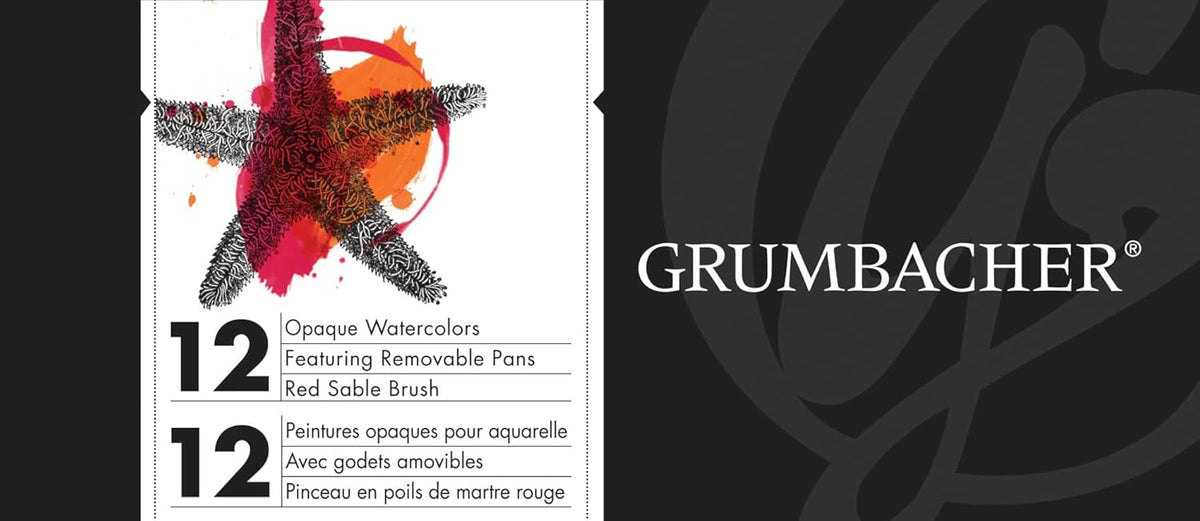 Grumbacher Opaque Watercolor Pan Set, 12 Colors with Brush and Mixing Lid - Guiry's