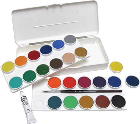 Grumbacher Opaque Watercolor Pan Set, 24 Colors with Chinese White and Brush - Guiry's