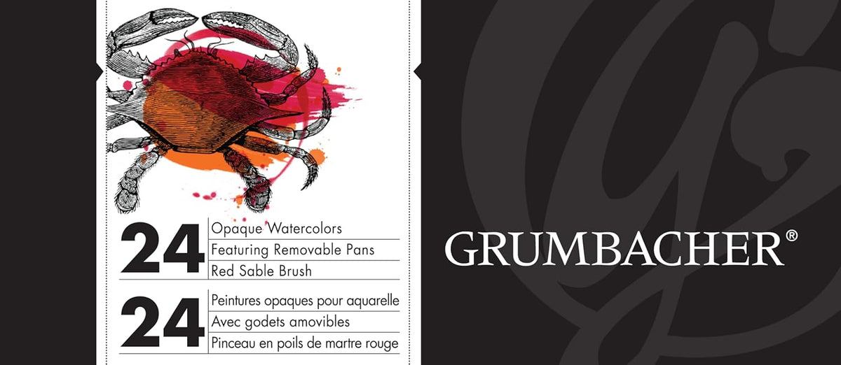 Grumbacher Transparent Watercolor Pan Set, 12 Colors with Brush and Mixing Lid - Guiry's
