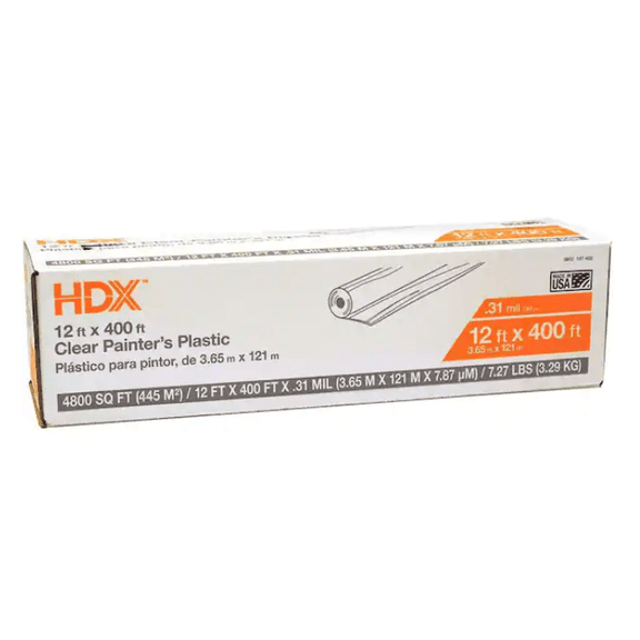 HDX 12 ft. W x 400 ft. L 0.31 mil High Density Painters Plastic - Guiry's
