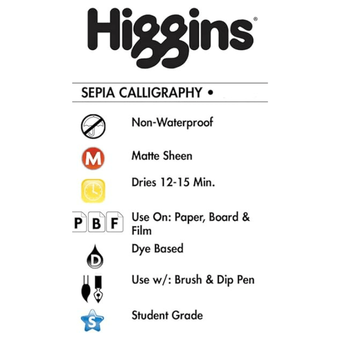 Higgins Sepia Calligraphy Ink - 2.5 Ounce - Guiry's