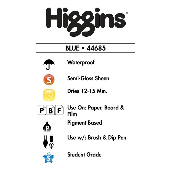 Higgins Waterproof Blue Ink - 1oz - Guiry's