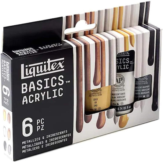 Liquitex Basics Metallics & Iridescents Acrylic Paint Set - Guiry's