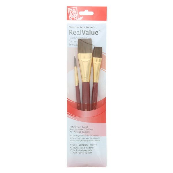 Princeton Brush Real Value 3 - Brush Synthetic, Camel Short Handle, Round 6, Wash 5/8, Wash 1 - Guiry's