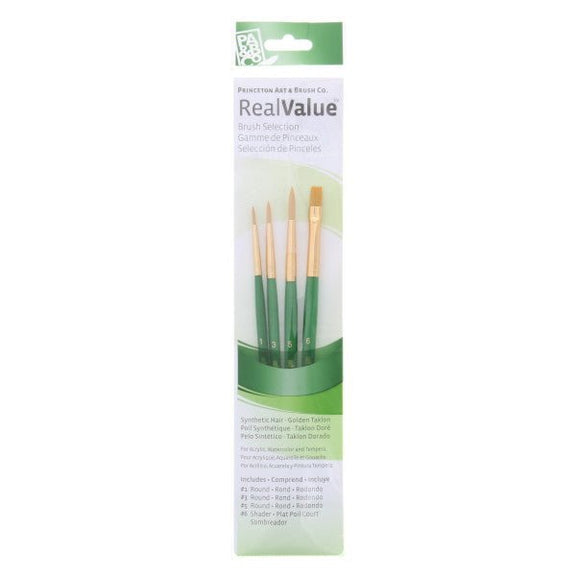 Princeton Brush Real Value 4 - Brush Golden Taklon Brush Set, Round 1, 3, 5, Shader 6 - Guiry's