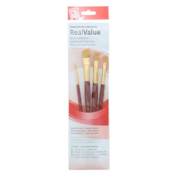 Princeton Brush Real Value 4 - Brush Golden Taklon Brush Set, Round 2, Shader 6, 10, Angle 1/2 - Guiry's