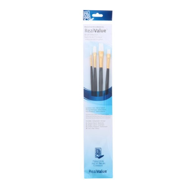Princeton Brush Real Value 4 - Brush White Taklon Brush Set, Round 1, Bright 4, Filbert 4, Flat 6 - Guiry's
