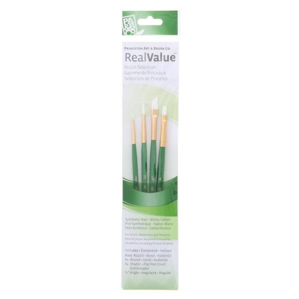 Princeton Brush Real Value 4 - Brush White Taklon Brush Set, Round 3/0, 3, Shader 4, Angle 1/4 - Guiry's