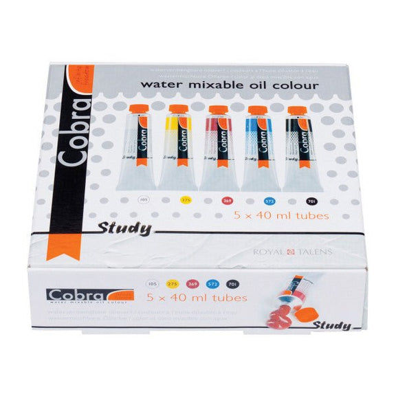 Royal Talens Cobra Study Water Mixable Oil Color Set, Primary, 5 - Colors - Guiry's