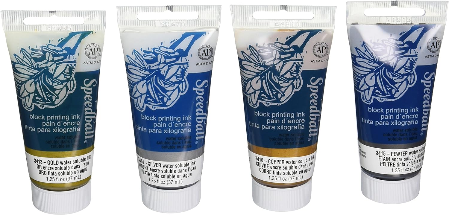Speedball Water - Soluble Block Printing Ink Starter Set Of 4, 1.25oz - Guiry's