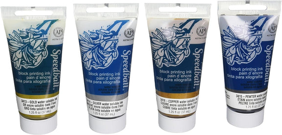 Speedball Water - Soluble Block Printing Ink Starter Set Of 4, 1.25oz - Guiry's