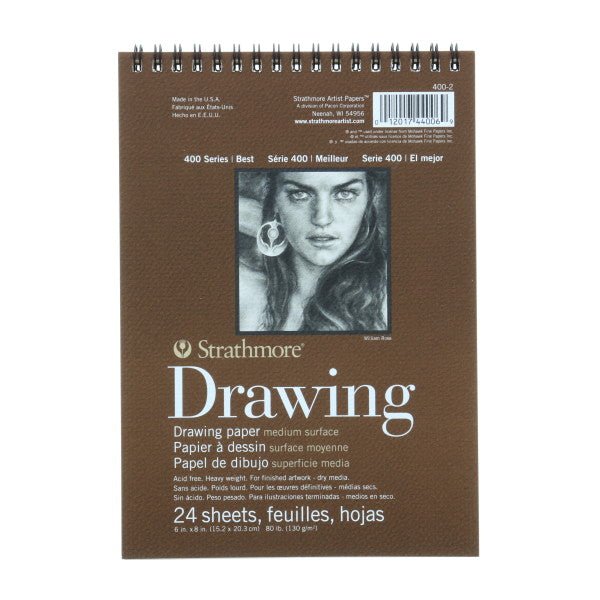 Strathmore Drawing Paper Pad, 400 Series, 24 Sheets, Spiral - Bound, Medium Surface, 6" x 8" - Guiry's