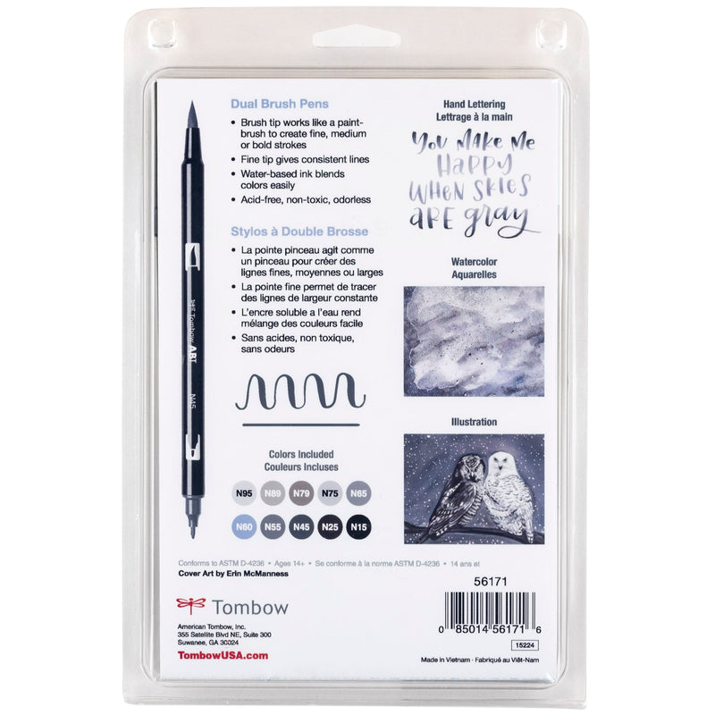 Tombow Dual Brush Gray Scale 10 Colors - Guiry's