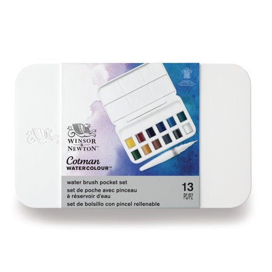 Image Winsor & Newton Cotman Watercolor & Water Brush Pocket Set, 14-Pieces