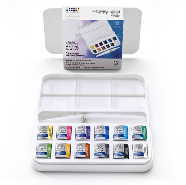 Winsor & Newton Cotman Watercolor & Water Brush Pocket Set, 14 - Pieces - Guiry's