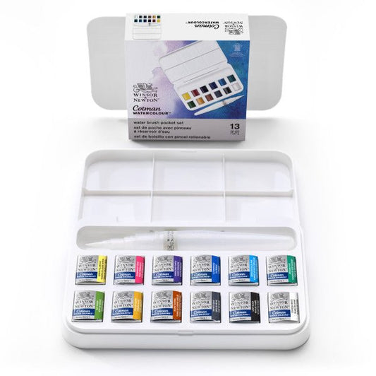 Image Winsor & Newton Cotman Watercolor & Water Brush Pocket Set, 14-Pieces
