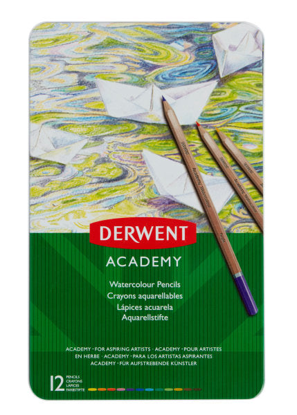 Derwent Academy Watercolor Pencil Set, 12-Color Tin Set